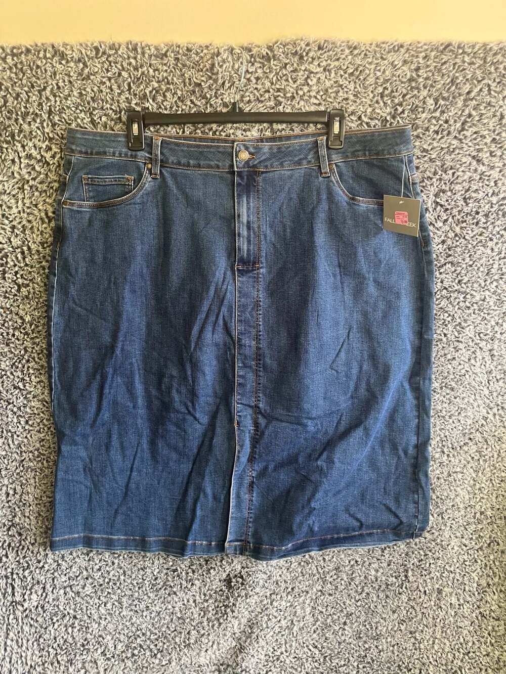 Falls Creek Plus Size Dark Wash Denim Midi Skirt Size 22